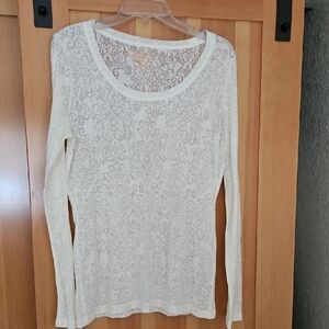 Maurices Lace Long Sleeve Top - Cream
